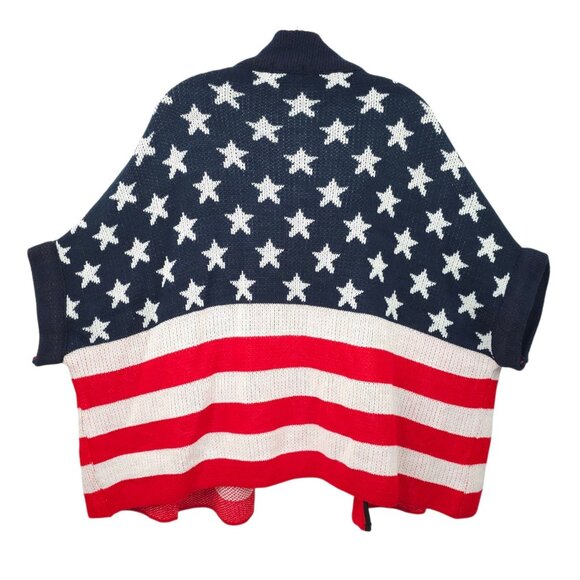 Janice Apparel Open Front Knit Cardigan Poncho ONE SIZE American Flag Pattern - Picture 2 of 16